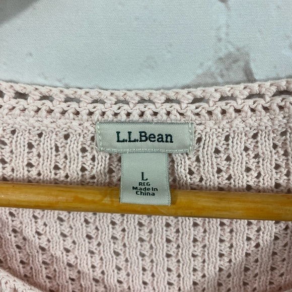 LL Bean Cardigan Women’s Size Large Light Pink Knit Button Up Linen/Cotton - Picture 3 of 8